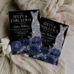 Navy Flowers & Silver Dress Black 60th Birthday Einladung<br><div class="desc">Navy Flowers & Silver Diamond Dress Black 60th Birthday Invitation

See matching collection in Niche and Nest Store</div>