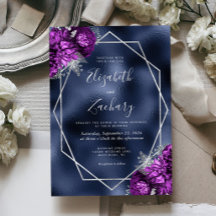 Navy Foil Lila Silver Floral Wedding