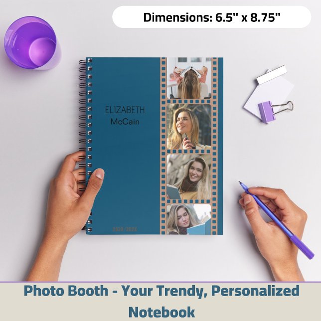 Navy Foto Booth - Trendy Modern Personalisiert Notizblock (Brown Photo Booth - Trendy Modern Personalized Science Spiral Notebook!)