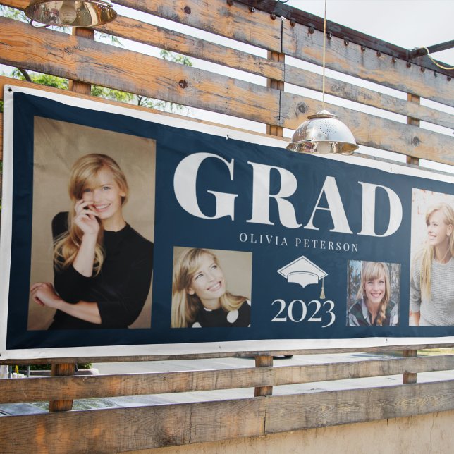 Navy Foto Collage Graduate Class of 2023 Banner (Von Creator hochgeladen)