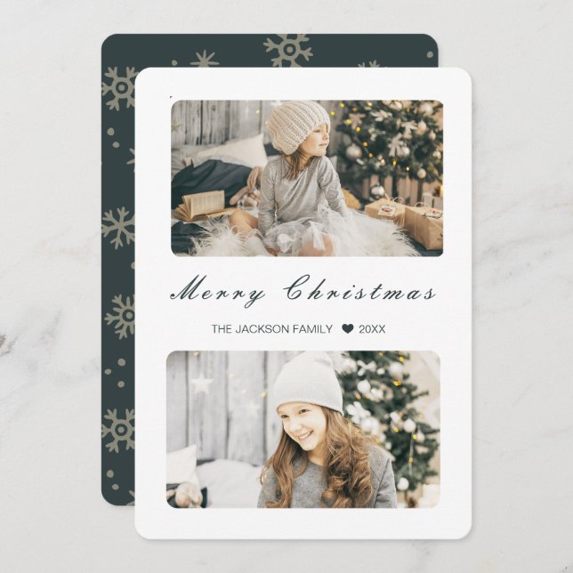 Navy Frohe Weihnachten Moderne 2 Foto (Vorne/Hinten)