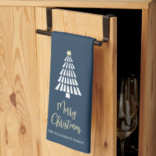 Navy Frohe Weihnachten Schrift 3 Bäume Einfach Ben Geschirrtuch