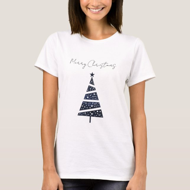 Navy Frohe Weihnachtsbaum einfaches Logo Shirt (Vorderseite)