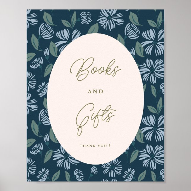 Navy Frost Bloom Floral Baby Dusche Custom-Zeichen Poster (Vorne)