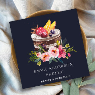 NAVY FRUCHTFLORALKAK PATISSERIE CUPCAKE BAKERIE QUADRATISCHE VISITENKARTE