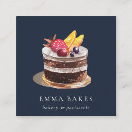 NAVY FRUIT FLORAL CAKE PATISSERIE CUPCAKE BAKERY QUADRATISCHE VISITENKARTE