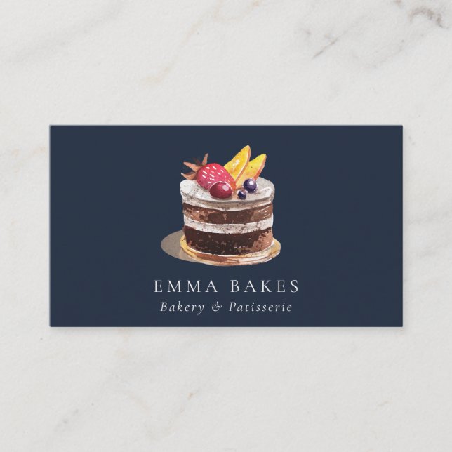 NAVY FRUIT FLORAL CAKE PATISSERIE CUPCAKE BAKERY VISITENKARTE (Vorderseite)