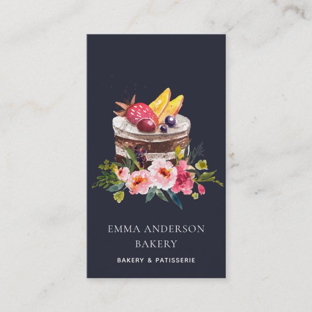 NAVY FRUIT FLORAL CAKE PATISSERIE CUPCAKE BAKERY VISITENKARTE (Vorderseite)