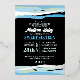 Navy Fuchsia Sweet Sixteen 16 Einladung Silber