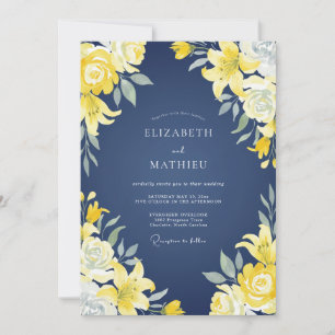Navy Gelbe Lilie Hochzeit Einladung