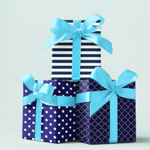 Navy Gemustert Geschenkpapier Set