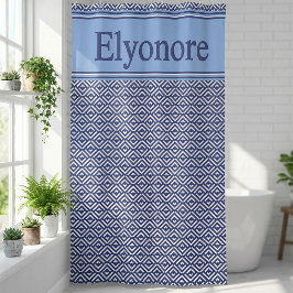 Navy Geometric Chevron Name Design Duschvorhang