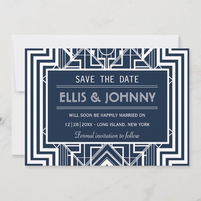 Navy Geometric speichert die Datumskarten Save The Date (Vorderseite)