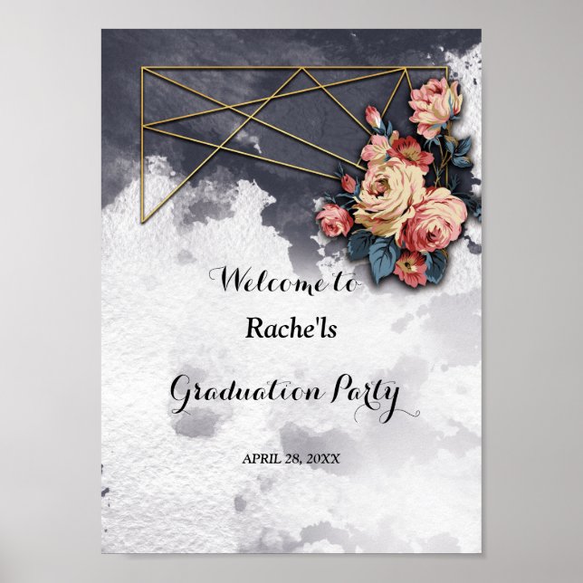 Navy GEOMETRIC WATERCOLOR Graduation Poster (Vorne)