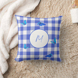 Navy Gingham Butterfly Elegant Monogram Kissen