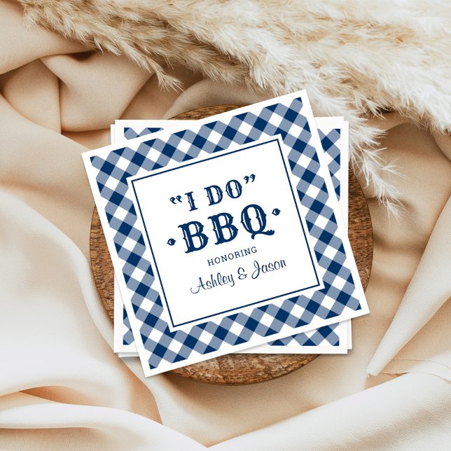 Navy Gingham I Do BBQ Hochzeit Serviette (Von Creator hochgeladen)