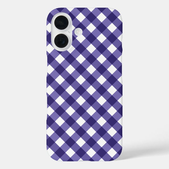 Navy Gingham iPhone 16 Hülle (Rückseite)