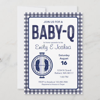 Navy Gingham Kariert Baby Shower Einladung