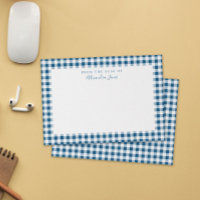 Navy Gingham Karo Personal Stationery Note Card