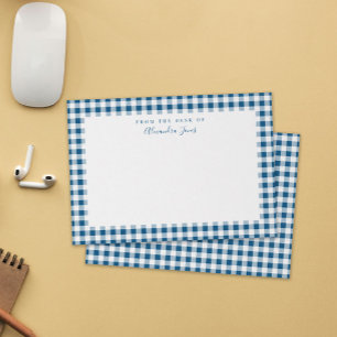 Navy Gingham Karo Personal Stationery Note Card Dankeskarte
