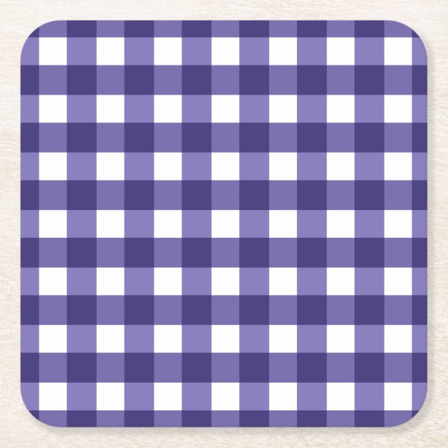 Navy Gingham Rechteckiger Pappuntersetzer (Vorderseite)