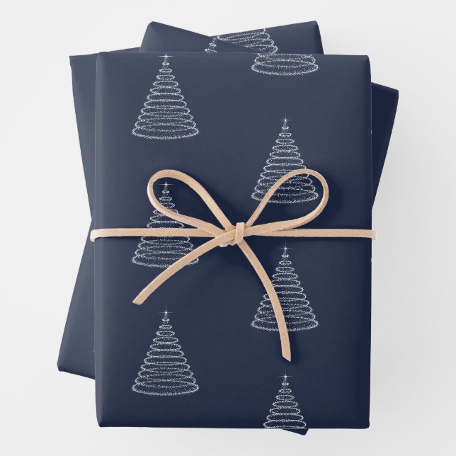 Navy glänzende Weihnachtsbaumverpackung Set Geschenkpapier Set (Beispiel)