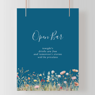 Navy Glückselige Boho-Wildblumen-Hochzeits-Open-Ba Poster