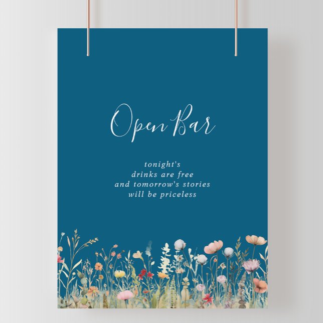 Navy Glückselige Boho-Wildblumen-Hochzeits-Open-Ba Poster (Von Creator hochgeladen)
