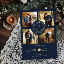 Navy Gold 4 Fotos Moderne Collage Wedding Script Folieneinladung
