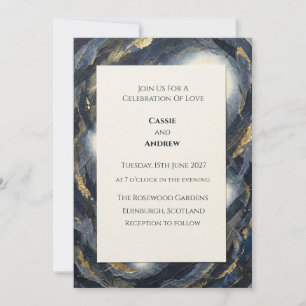 Navy Gold Achat-Marmor-Abstrakt Hochzeit Einladung