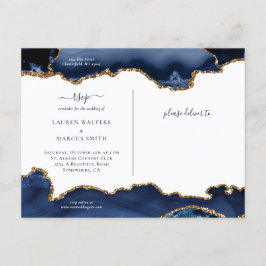 Navy Gold Agate Geode Gemstone Hochzeitsankündigun Ankündigungspostkarte