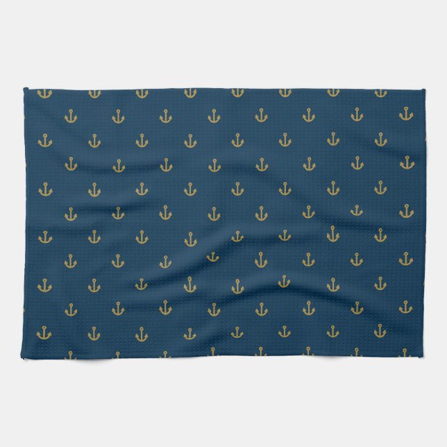 Navy Gold Anchor Muster Geschirrtuch (Horizontal)