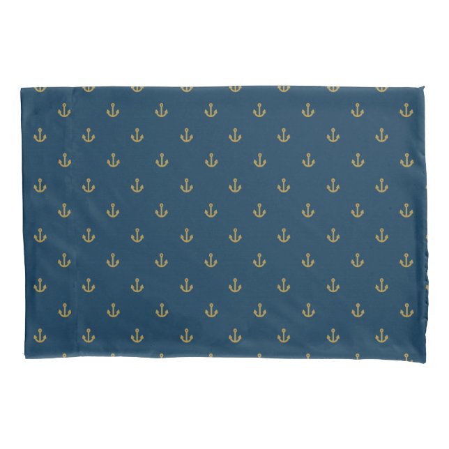 Navy Gold Anchor Muster Kissenbezug (Vorderseite)