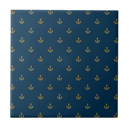 Navy-Gold-Anker-Muster Fliese