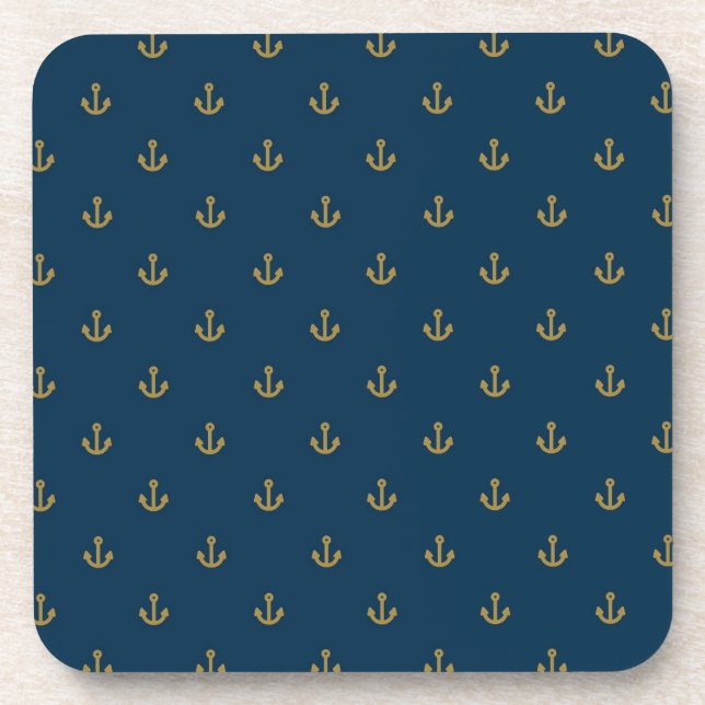 Navy-Gold-Anker-Muster Getränkeuntersetzer (Vorderseite)