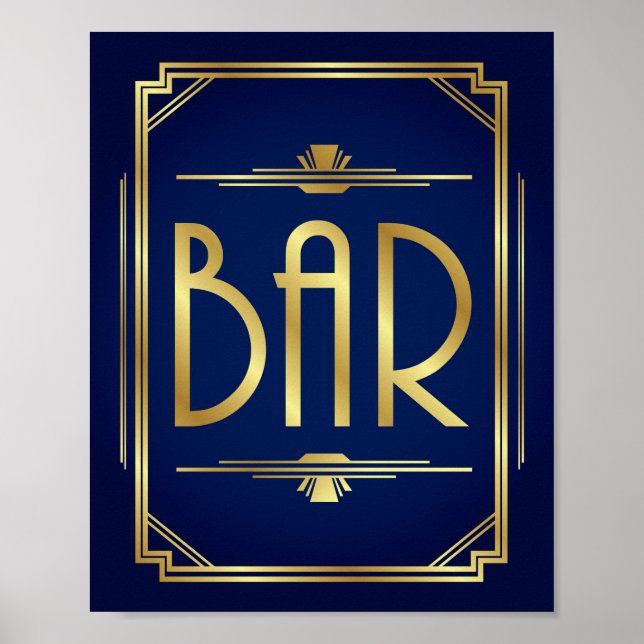 Navy Gold Art Deco BAR Sign Print Poster (Vorne)