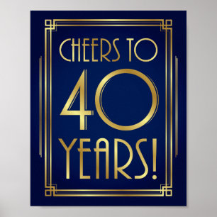 Navy Gold Art Déco BIETET 40 JAHRE Signatur Poster