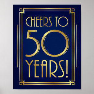 Navy Gold Art Déco BIETET 50 JAHRE Signatur Poster
