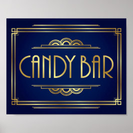 Navy Gold Art Deco CANDY BAR Sign Print Poster