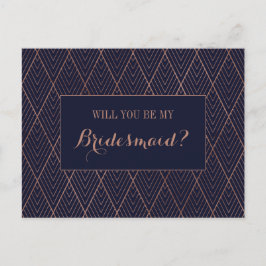 Navy Gold Art Deco Custom Bridesmaid Vorschlag Einladungspostkarte