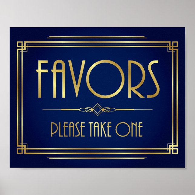 Navy Gold Art Déco FVORS nehmen eine signierte Pri Poster (Vorne)