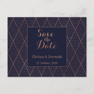 Navy Gold Art Deco Muster Save the Date Postkarte