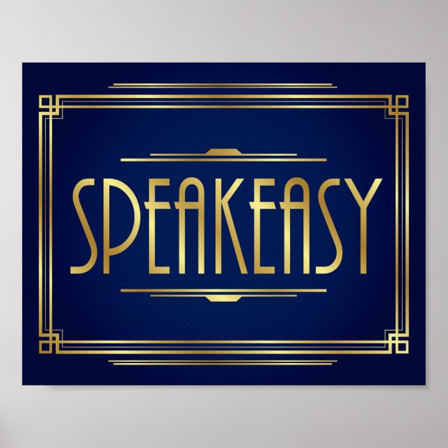 Navy Gold Art Deco SPEAKEASY signieren Print Poster (Vorne)