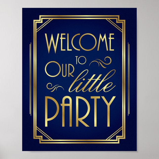 Navy Gold Art Deco WILLKOMMEN IN UNSEREM KLEINEN P Poster (Vorne)