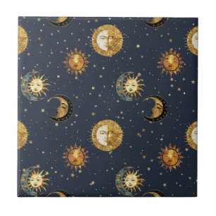 Navy Gold Astrologie-Symbole Kosmisch Fliese