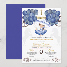 Navy & Gold Baby Charra Mexican Balloons Taufe Einladung