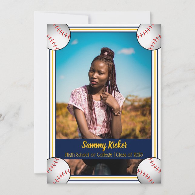 Navy & Gold Baseball Abschluss Ankündigung (Vorderseite)