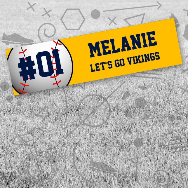 Navy Gold Baseball Team Autoaufkleber (Navy and Gold Baseball Let's Go Team Bumber Sticker. Celebrate your high school or college athlete.)