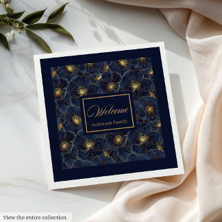 Navy Gold Blume Napkins Moderne Monogram Style Serviette