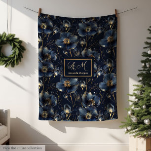 Navy Gold Blumen Decke Moderne Individuelle Namens